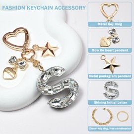 Cute Bling Keychain initial Letter Butterfly Star Pink Purple Gift for Women Girls Bag Cup Charms Accessories, S-white, Medium