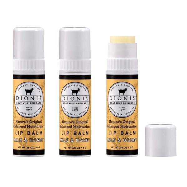 Dionis - Goat Milk Skincare Milk and Honey Scented Lip Balm 3 Piece Set (0.28 oz) - Made in the USA - Cruelty-free and Paraben-free