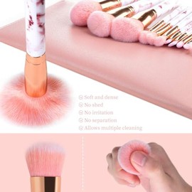 START MAKERS Juego de 12 Brochas de Maquillaje Profesional Base Correctora Colorete Sombra de Ojos Incluye 2 Esponjas y Bolsa de Cosmetics Rosa Mármol