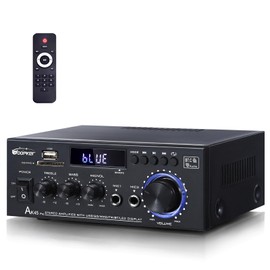 AK45Pro Stereo Receivers Amplifier Home Audio with Bluetooth 5.3, 400W,2.0 Channel Power Stereo Amplifier with USB,SD,RCA,FM,2MIC in for Home Theater Speakers,with Remote Control