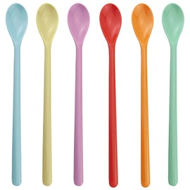 ZZLZX 6PCS Plastic Long Handle Stirring Spoon 8.8 inch Food Grade Plastic Candy Coloured Spoon Coffee Drink Tall Cup Spoon Milk Tea Shop Dessert Ice Cream Sundae Cocktail Stirring Long Spoon