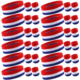 12 Sets Bulk Striped Sweatband Set Kids Headband Wristband Set American Flag Style Athletic Sweat Bands Gym Wristbands Football Wristbands for Men Women Activities Sports Basketball Tennis