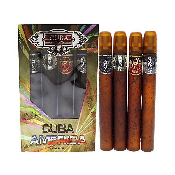 Cuba Cuba America Men 4 Pc Gift Set 1.17oz EDT Spray Black, 1.17oz EDT Spray Green, 1.17oz EDT Spray Brown, 1.17oz EDT Spray Grey