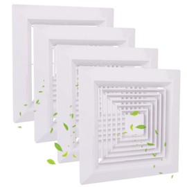 White 4 Piece (9 “x 9 ”Inch) Bathroom Exhaust Fan Cover with Spring, Square Ceiling or Wall Mounted Exhaust Fan, Ceiling Fan, Grille, Air Diffuser, Diverter Ventilation Hood, Replacement Accessories