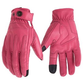 MENDLOR Motocross Riding Protective Vented Leather Sheepskin Motorcycle Gloves Touchscreen Fingers Men and Women Motocross Riding Gloves (Pink, Small)