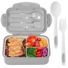 LOVINA Bento Boxes for Adults - 1100 ML Bento Lunch Box Container For Kids With Spoon & Fork - Durable Perfect Size for On-the-Go Meal, BPA-Free and Food-Safe Materials(Grey)