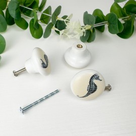 Lasyman 8 Pack 1.5" Ceramic Seahorse Cabinet Knob Unique Ocean Theme Decorative Cabinet Dresser Drawer Pulls Handles and Knobs