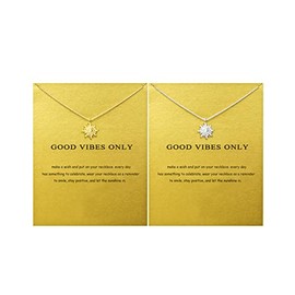 COLORFUL BLING Fashion Sun Necklace Clavicle Chain Sunlight Sunshine Pendant Necklace with Message Card Friendship Dainty Gold Silver Jewelry-Solid 2pcs