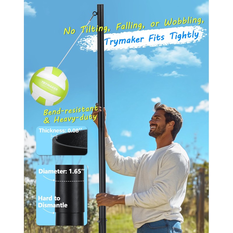 Trymaker Tetherball Set, Tether Balls and Rope Set with Pole