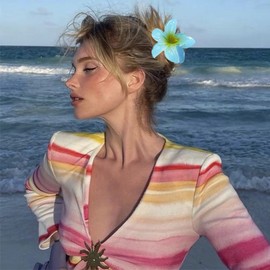 Flower Hair Clips for Women, Claw Clips Summer Fashion Hair Accessories with Blue Ombre Plumeria for Thick/Thin Hair,Beach Cute Hair Barrettes Decorative (3Pcs :1Large & 2Small)