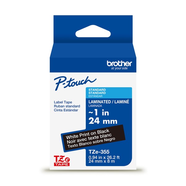 Brother Genuine P-Touch TZe White Print on Black Label Tape