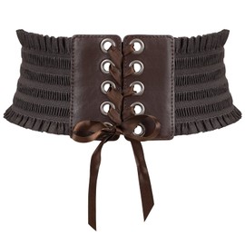 JASGOOD Women Wide Stretchy Lace-up Waist Belt Tied Elastic Costume Corset Waist Belt for Dress (Coffee, Suit for Waist Size 33"-37")