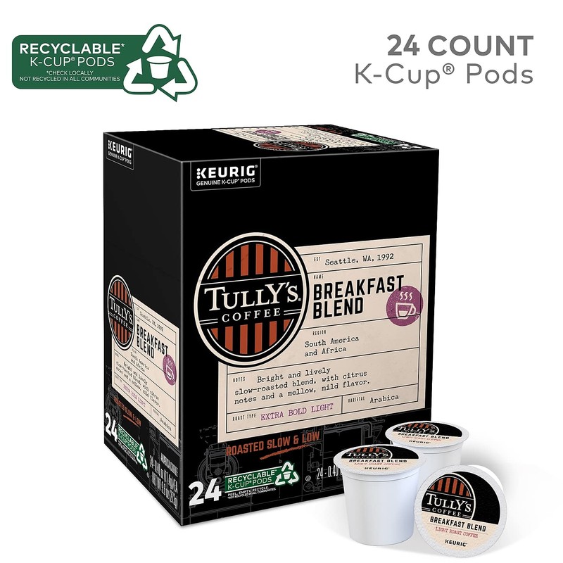 Tully's Coffee Breakfast Blend, K-Cup Portion Pack for Keurig K-Cup