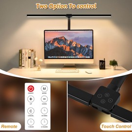 MACASA LED Desk Lamp for Office Dorm Home - Eye Caring Desk Light with Timer, Remote Control 24W Brightest Dual Screen Computer Monitor Gooseneck Dimmable Table lamp with Anti-Glare Cover Clamp
