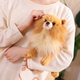pangcangshu Realistic Pomeranian Stuffed Dog Plush Toy Cute Simulation Pets Fluffy Baby Dolls Puppy Home Decor Animal Model Gifts Children (Brown,11 inch)