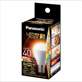 Panasonic LDA5LDGE17SZ4AN LED Bulb, Premier X Base Diameter 0.7 inch (17 mm), Bulb 40 W Equivalent, Bulb Color Equivalent, 5.0 W, General Bulb, Omnidirectional Type, Insulation Installation, Sealed Type, For Outdoor Use