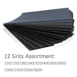 HSYMQ 24PCS Sand Paper Variety Pack Sandpaper 12 Grits 9x3.6 Inch, Assorted