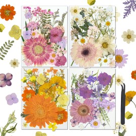 MEFINESHOW 121 Pcs Natural Dried Pressed Flowers for Resin Bulk Real Dry Flowers and Leaves Kit with Tweezer for Scrapbooking DIY Art Crafts Resin Decorations Greeting Card Soap Candle Making