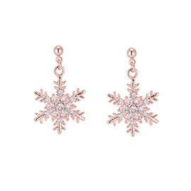 SLUYNZ Solid 925 Sterling Silver Sparkling CZ Snowflake Studs Earrings for Women Teen Girls Snowflake Earrings Studs (C-Rose Gold Plated)