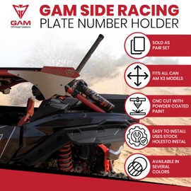 GAM Can am Maverick X3 2017-25 Side Racing Number Plates Holder Pair (Mocha with Red GAM logo)