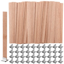 MUKLEI 400 Pcs 0.5 × 5.1 Inches Wooden Candle Wicks, Crackling Wood Wicks with Iron Stand, Wood Wicks for Candles Making, DIY (200 Sets)