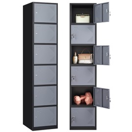 Letaya Metal Storage Locker for Employees,6 Door Lockable Steel Organizer Cabinet for Work,School,Gym,Home,Office,Staff,Kid Room (6 Door-Black Gray)