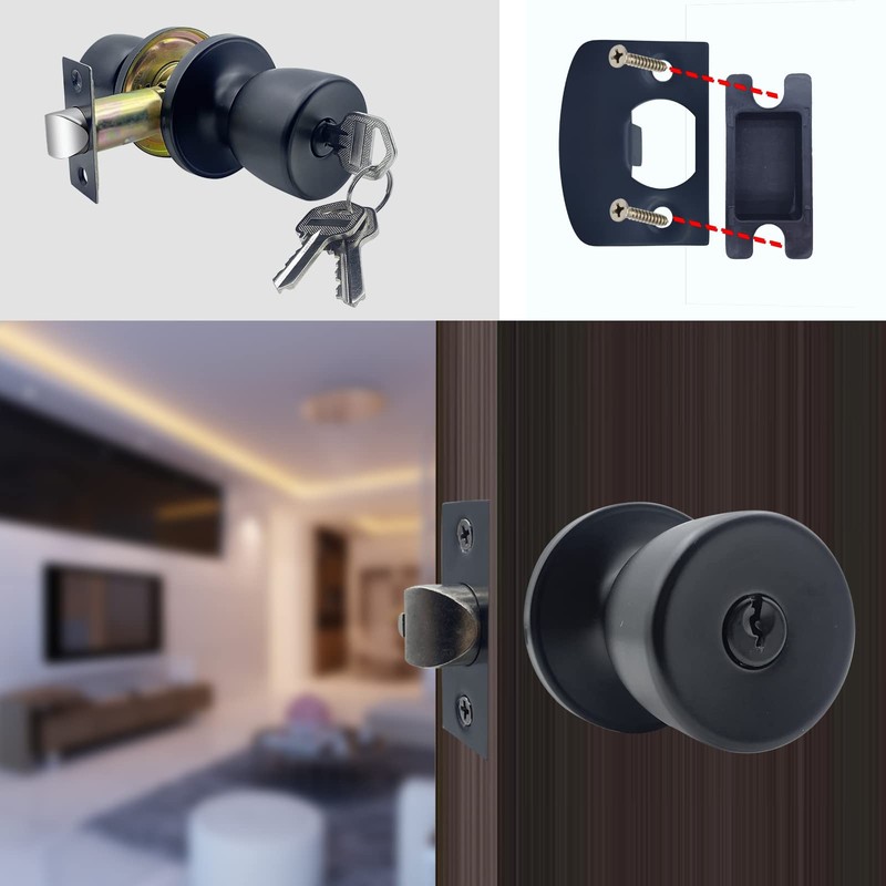 JO.KO Door Knob with Lock and Key, Round Ball Lock