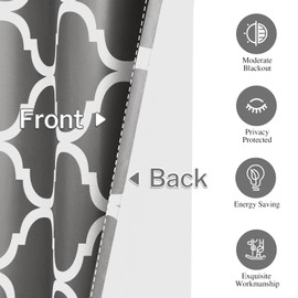 Melodieux Moroccan Printed Room Darkening Blackout Grommet Curtains for Bedroom Living Room, 42 by 72 Inch, Grey (2 Panels)