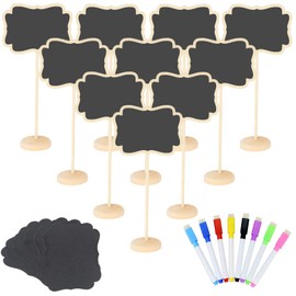 NANXJIUR 20 Pack Wood Mini Chalkboard Sign and Replacement Stickers, Food Labels for Party Buffet,Blackboard for Message Board Signs,Weddings Place Cards, Birthday Party (Frame)