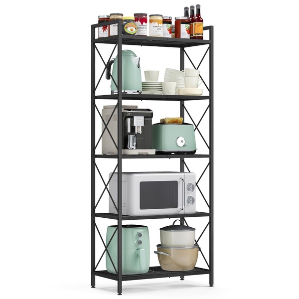 SONGMICS 5-Tier Metal Storage Shelf, Shelving Unit with X Side Frames, Dense Mesh, for Entryway, Kitchen, Living Room, Bathroom, Industrial Style, Black UBSC165B01