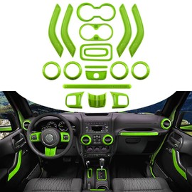 Opall 18PCS Full Set Interior Decoration Trim Kit Steering Wheel & Center Console Air Outlet Trim, Door Handle Cover Inner for Jeep Wrangler JK JKU 2011-2018 2 Door &4 Door (Green)