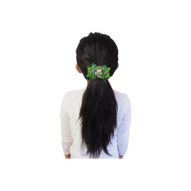 MeiMei St Patrick's Day Lucky Irish Clover Shamrock Horseshoes Pattern 4 inch Hair Bow, Hair Tie Rubber Elastic Band Bobble, Handmade Girls Hair Accessories, 1 Piece (Clover-Hat 2, HFPW Bow, Bobble)