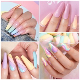 YSUVIN Macaron Semi-Permanent Nail Polish, 6 Colors Macaron Light Pink Blue Cyan Light Purple Semi-Permanent Nail Gel, Soak Off UV/LED Lamp Diy Manicure Nail Art Set, 8ml