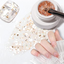 SMAILXIIYUE Seashell Nail Art Nail Flakes Nail Gel Polish, Irregular Seashell Glitter Nail Polish Soak Off UV LED Nail Gel Polish Nail Art Starter Manicure Salon DIY at Home (01, M)