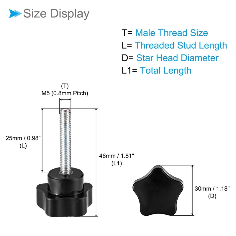 CoCud M5 x 25mm Male Thread 30mm Header Plastic Thumb