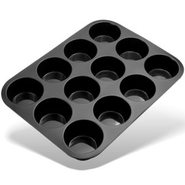 Eidoct 12 Hole Muffin Tray with PFOA Non Stick, Robust 1mm Carbon Steel, 35 x 27cm Cupcake Tin, Non Stick Sturdy Cupcake Baking Muffin Tray Yorkshire Pudding Baking Pan