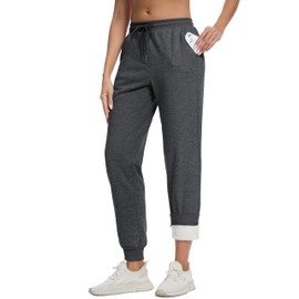 MAGCOMSEN Fleece Lined Pants Women Sherpa Sweatpants for Cold Weather Insulated Cotton Athletic Joggers Dark Grey L