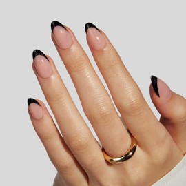 LAMIMOSA 32Pcs Press On Nails Short Almond, BLACK FRENCH