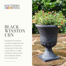 Southern Patio Winston Plant Urn, Garden Planter Urn for Flowers and Plants, 16" D x 16" W x 21" H, Weathered Black, 2 Pack