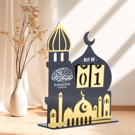 Ramadan Countdown Calendar, Acrylic Eid Ramadan Mubarak Advent Countdown Calendar Craft Ornament Eid Calendar Decorations for Home Kids Gifts (B411)