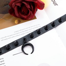 MILAKOO Moon Choker Punk Gothic Style Sun Charms Leather Studded Spikes Womens Necklace Emo Fashion