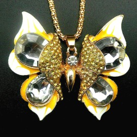 Betsey Johnson GOLDEN Yellow Rhinestone BUTTERFLY Jewel Wings Enamel Betsey Johnson Necklace