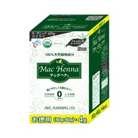 MacHenna Natural Dark Brown (Strongly Dyed Twice) Value 16.9 oz (480 g) (Henna 2.1 oz (60 g), Indigo 2.1 oz (60 g) x 4 Bags each, 100% Natural Plant Ingredients, Non-Chemical Nozamine, Organic Macplanning