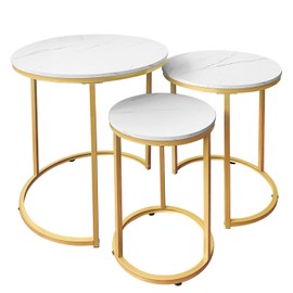 AT-VALY Nesting Tables Coffee Table Set of 3,Round Side Table Small Accent Table for Living Room,Bedroom Apartment (Black)