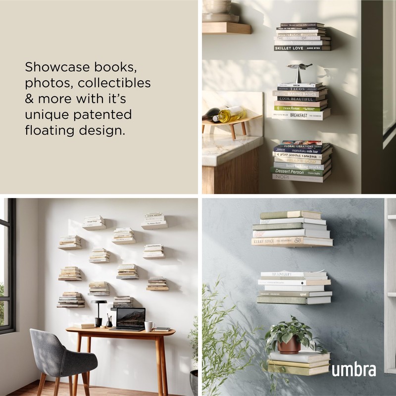 Umbra Conceal, Sturdy Metal Floating Bookshelf for Wall (Set of