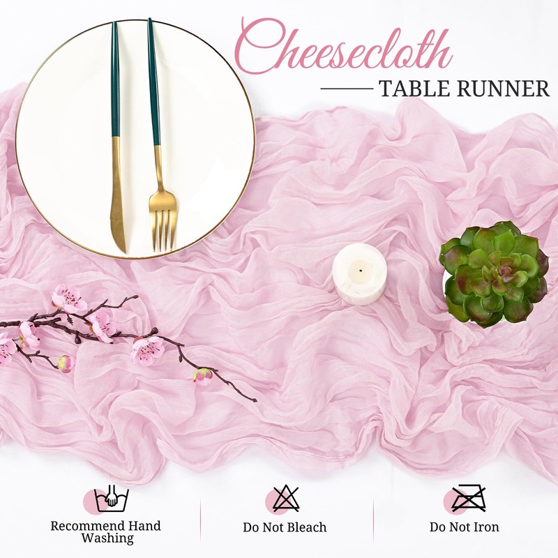 6 Pack Light Pink Cheesecloth Table Runner, 10Ft Boho Gauze