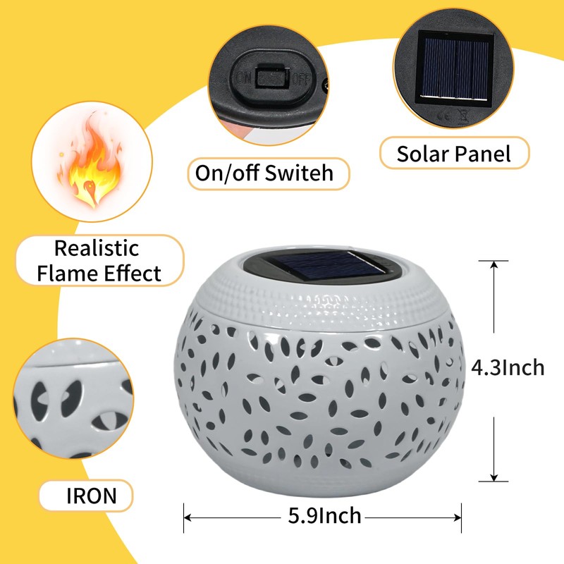 Solar Powered Table Light Waterproof - White Metal Retro Hollowed-Out