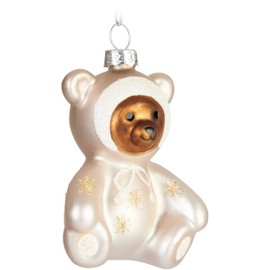 BRUBAKER Teddy Bear Baby in Romper Silver Glitter Glass Christmas Bauble - Hand Painted and Mouth-Blown - Teddy Christmas Tree Decoration Funny - Christmas Decoration Figure Pendant - Decorative Tree