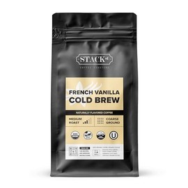 Organic French Vanilla Flavored Cold Brew Coffee Coarse Ground 1 LB - Smooth Dark Roast, Coarse Grind - By Stack Street
