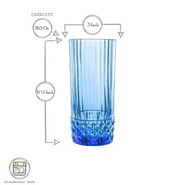 Bormioli Rocco America '20s Set Of 6 Cooler Glasses, 16.5 Oz. Colored Crystal Glass, Sapphire Blue, Made in Italy.